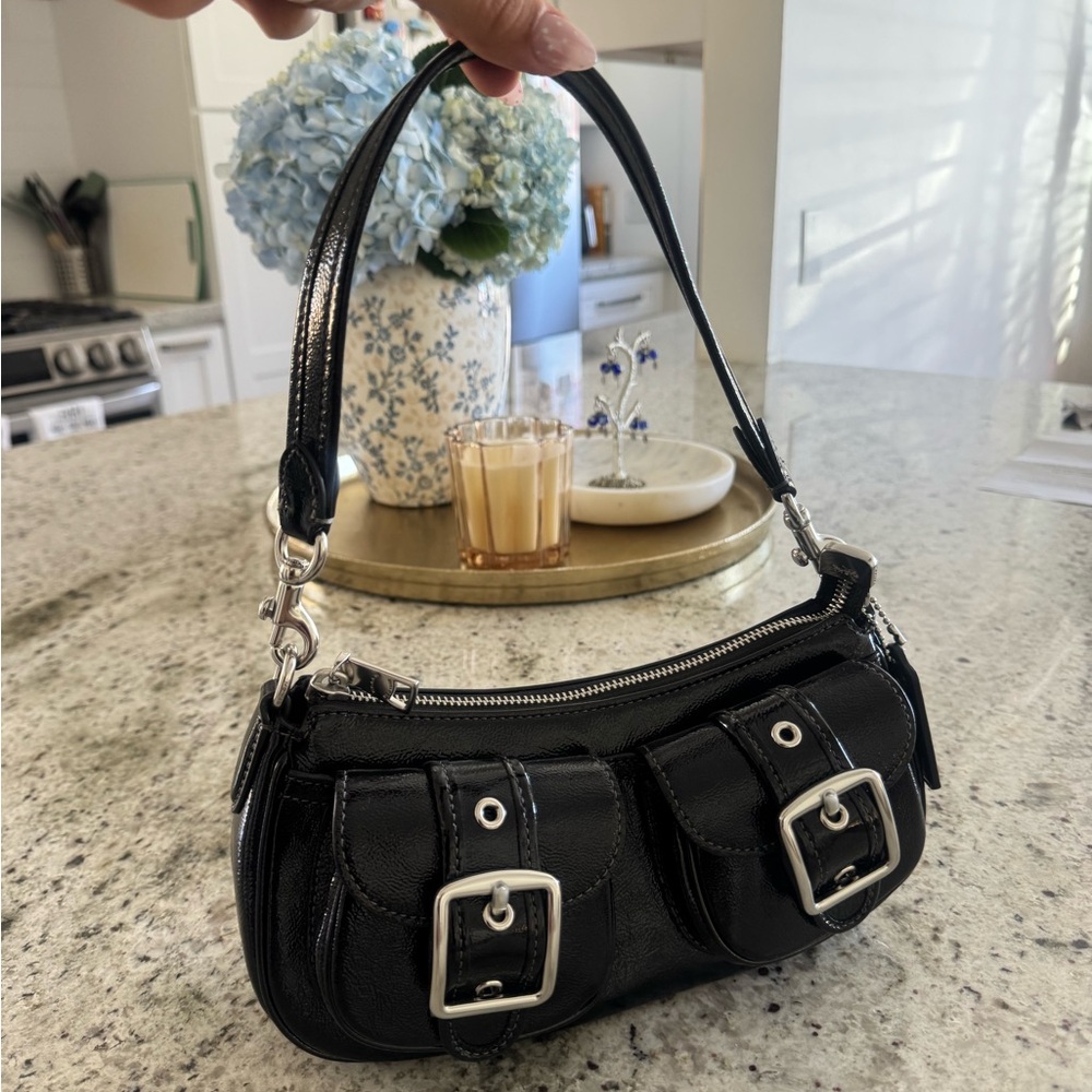 Coach Black Shoulder Bag with Silver Accents